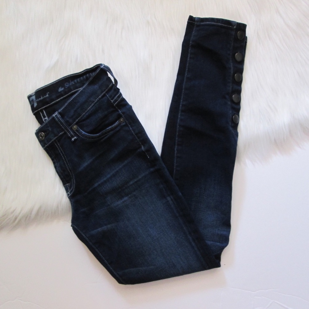 7FAM dark wash button ankle closure skinny jeans